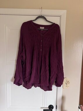 dressbarn Plum Button-Front Tunic with Textured Yoke